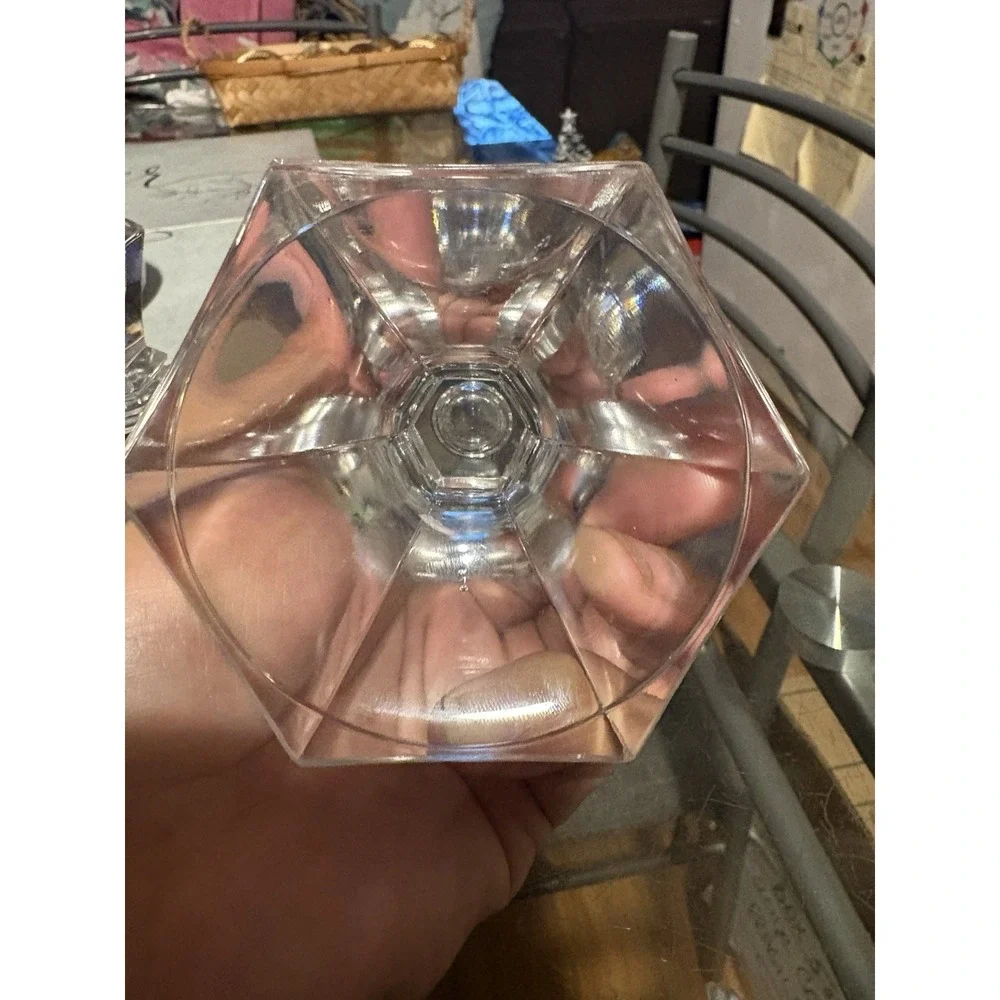 Vintage Heavy Lead Crystal Candlestick Holders Hexagonal Hex Set of 2 Clear